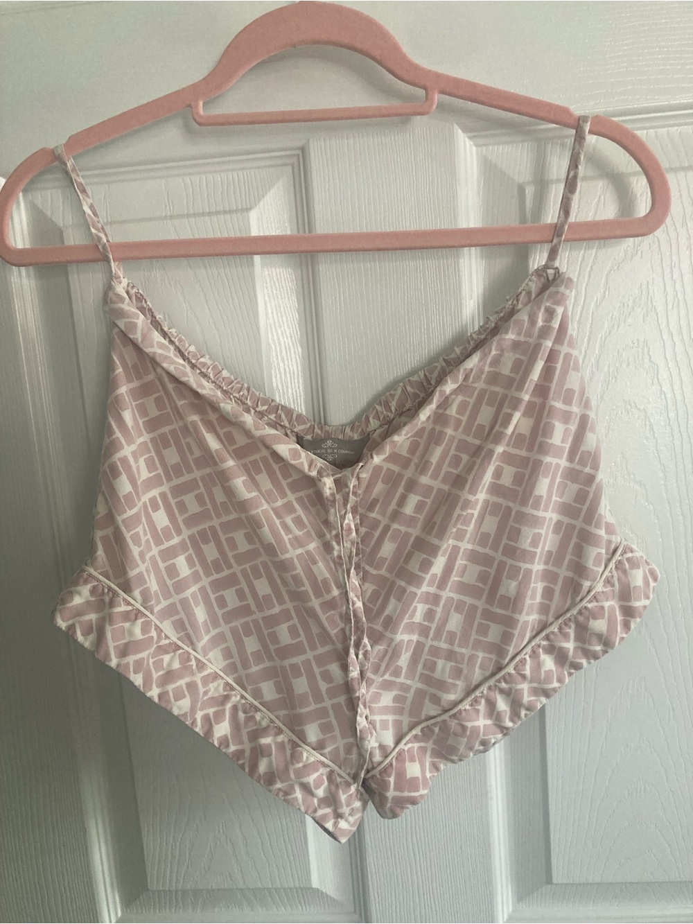 100% Mulberry Silk Blush Geometric Pajama Set with Contrast Piping - Women Small - Picture 3 of 12